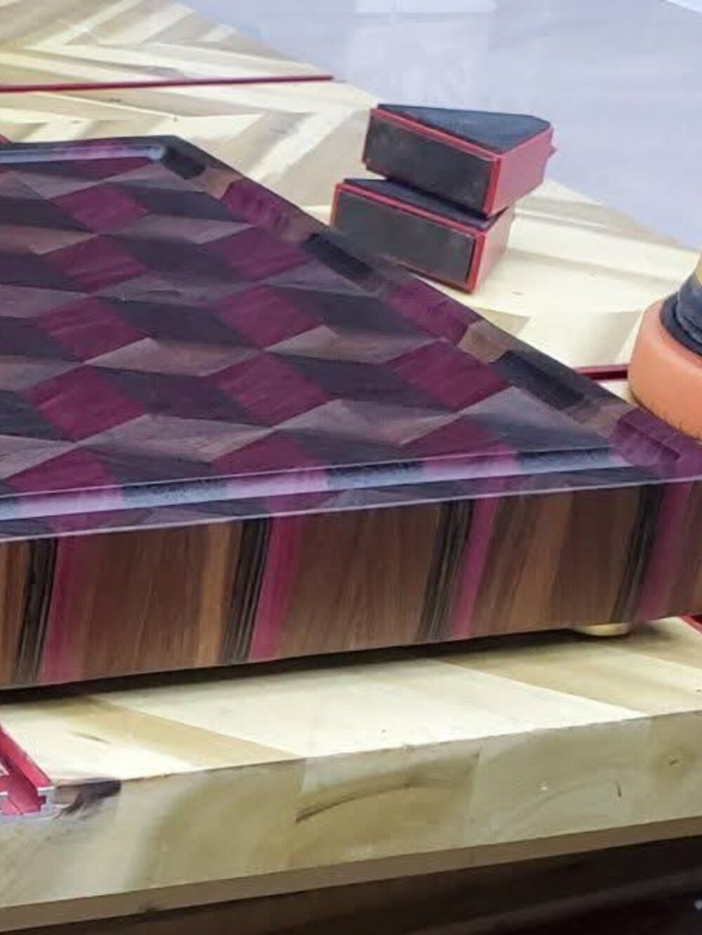 Elegant One-of-a-Kind Substantial Illusion Q-Bert Pattern End Grain Cutting Boar